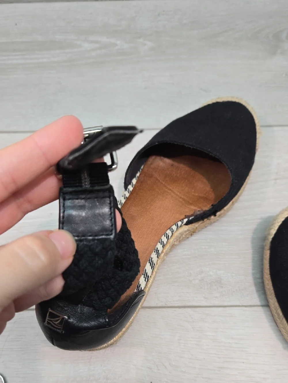 Sperry Women Black Espadrille Wedge Sandals Boho Hobo Shoes Sz 9.5M